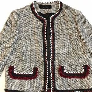 Zara Basic Glen Blazer Tweed with Fringe Details